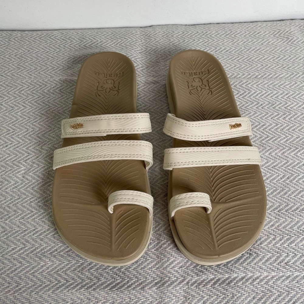 KuaiLu Sandals Womens 7 Cream Tan Toe Loop Adjustable Arch Support Slides